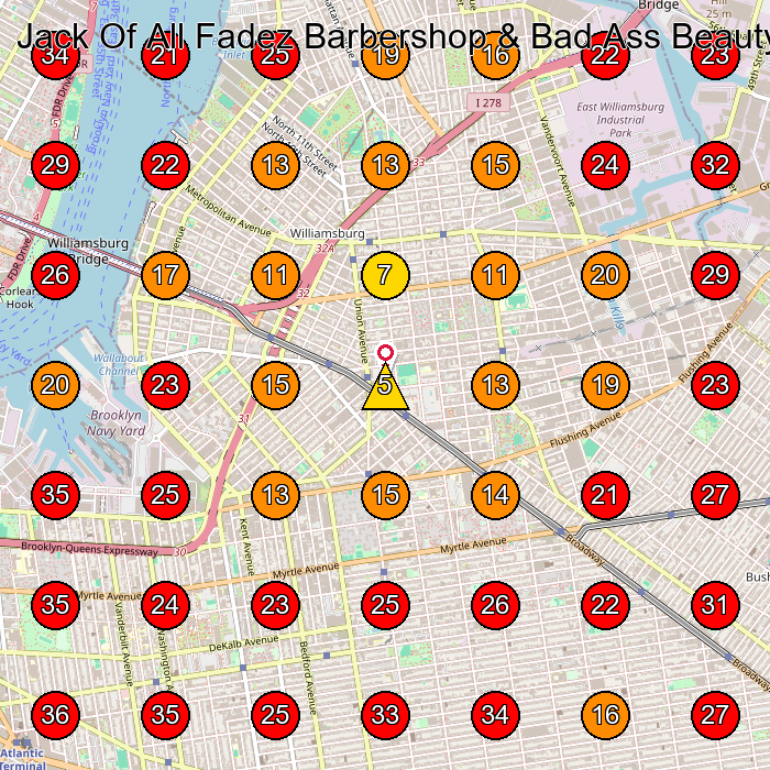 Jack Of All Fadez Barbershop & Bad Ass Beauty Makeup Studio GeoGrid visibility map for Barber Shop in Brooklyn